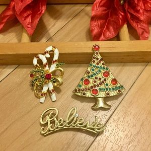 🎄 Gold Ton Christmas Holiday Brooches Pins